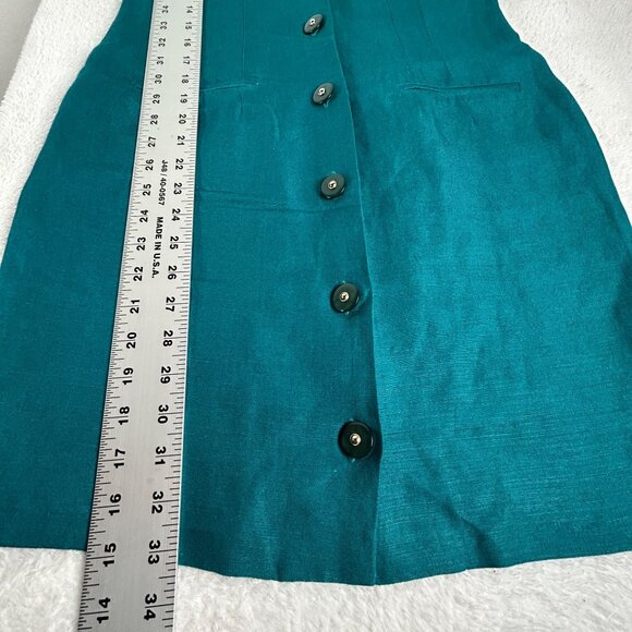 Sake Womens Teal Sleeveless Button-Front Mini Dress Size 4P Linen Blend V-Neck - Picture 10 of 10